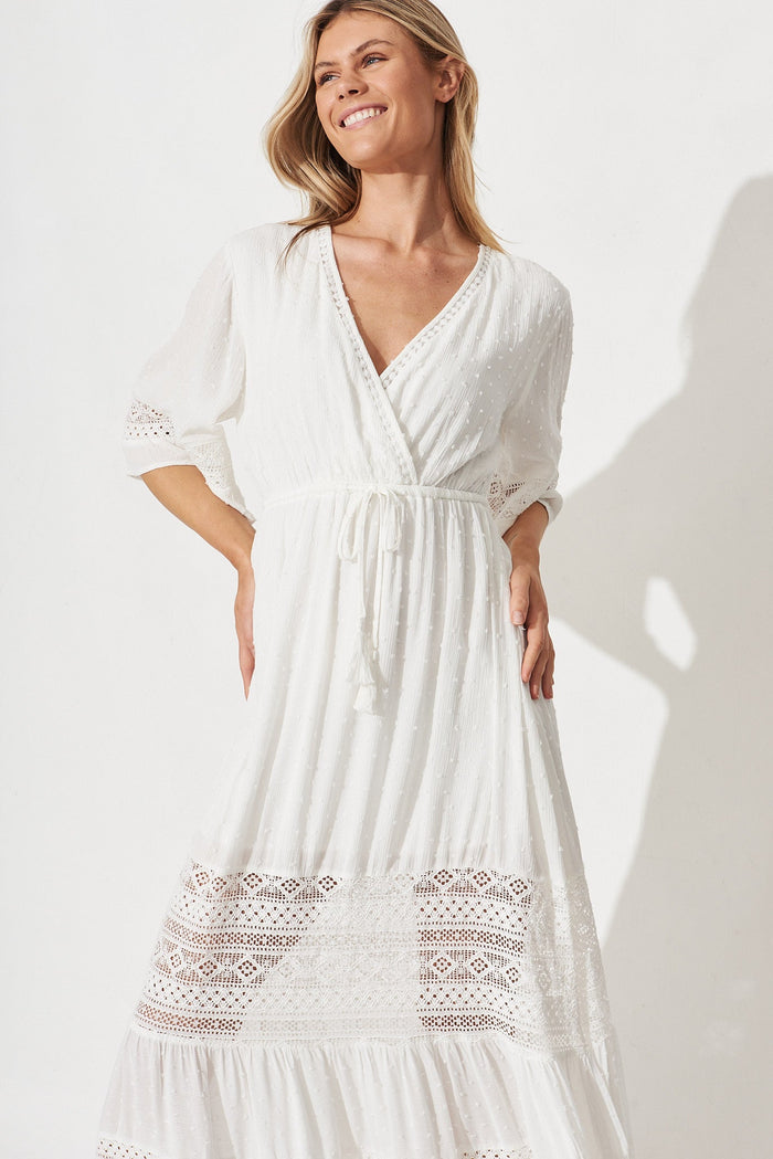 Roxy Maxi Dress In White Swiss Dot - front