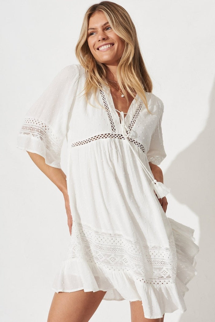 Bohemia Dress In White Swiss Dot - St Frock (Dev)