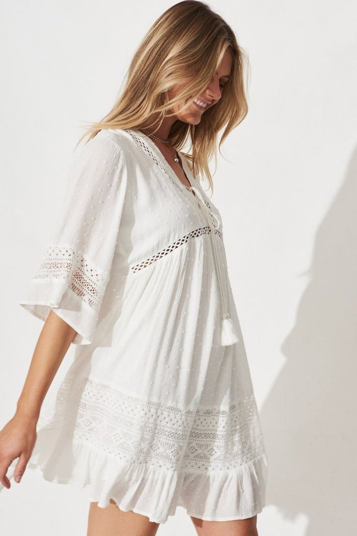 Bohemia Dress In White Swiss Dot - St Frock (Dev)