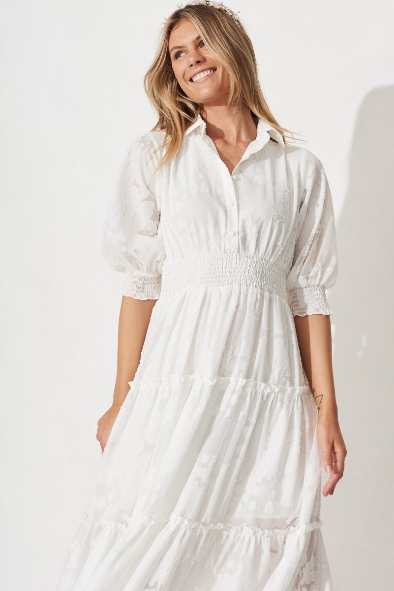 Brittney Maxi Dress In White Chiffon - St Frock (Dev)