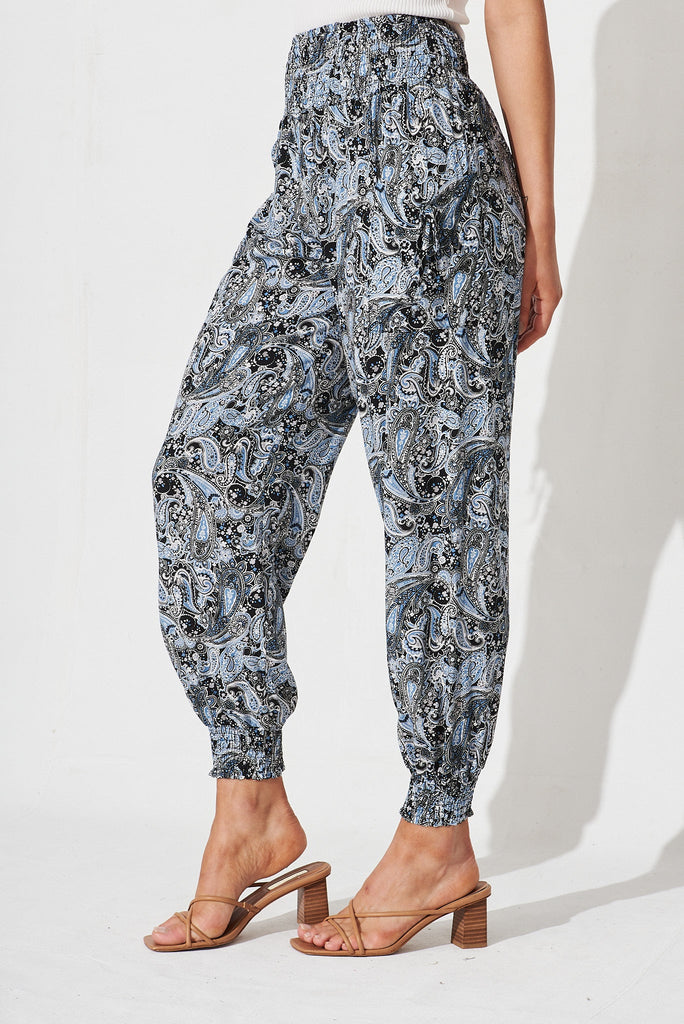 Gabby Lounge Pants In Black With Blue Paisley Print - side