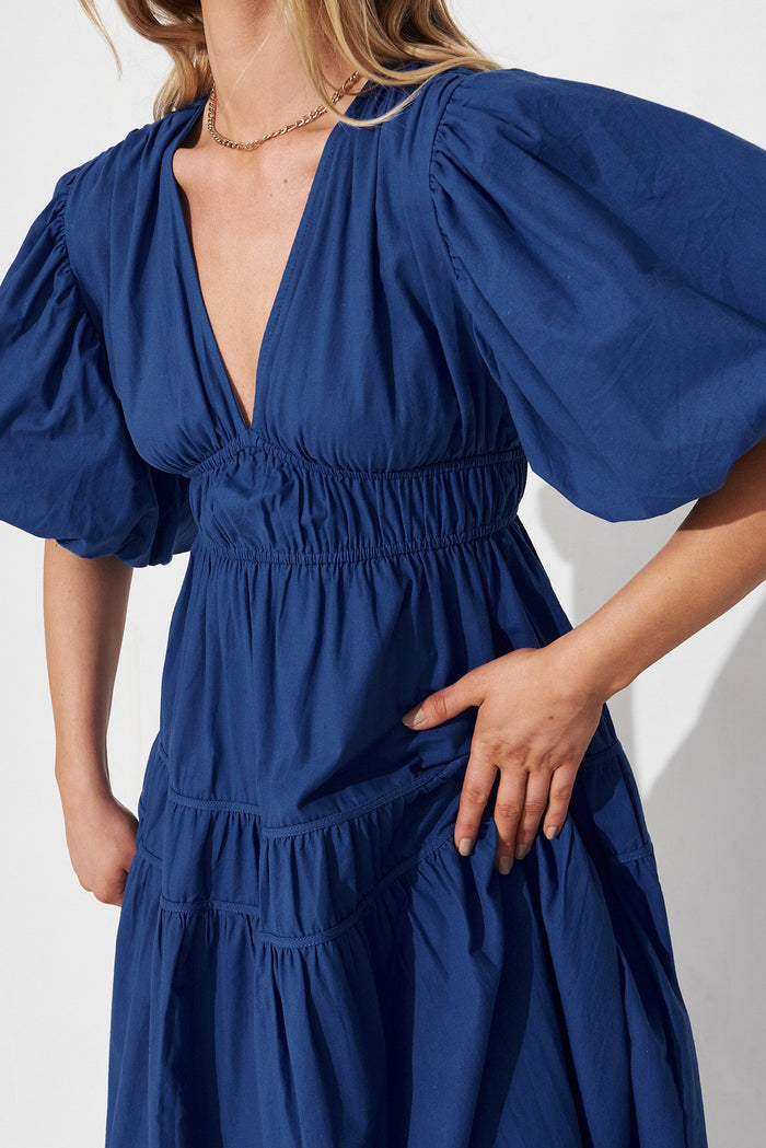 Amalie Midi Dress In Cobalt Cotton - detail