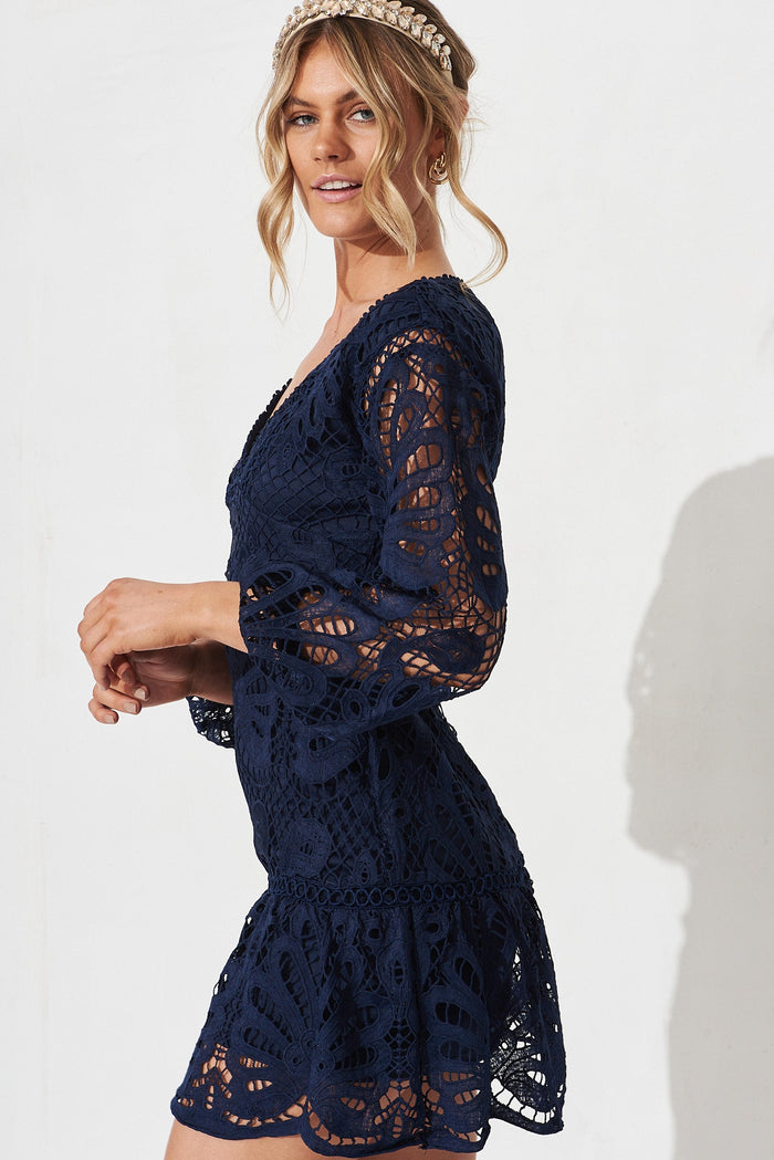 Norelle Lace Dress In Navy - side