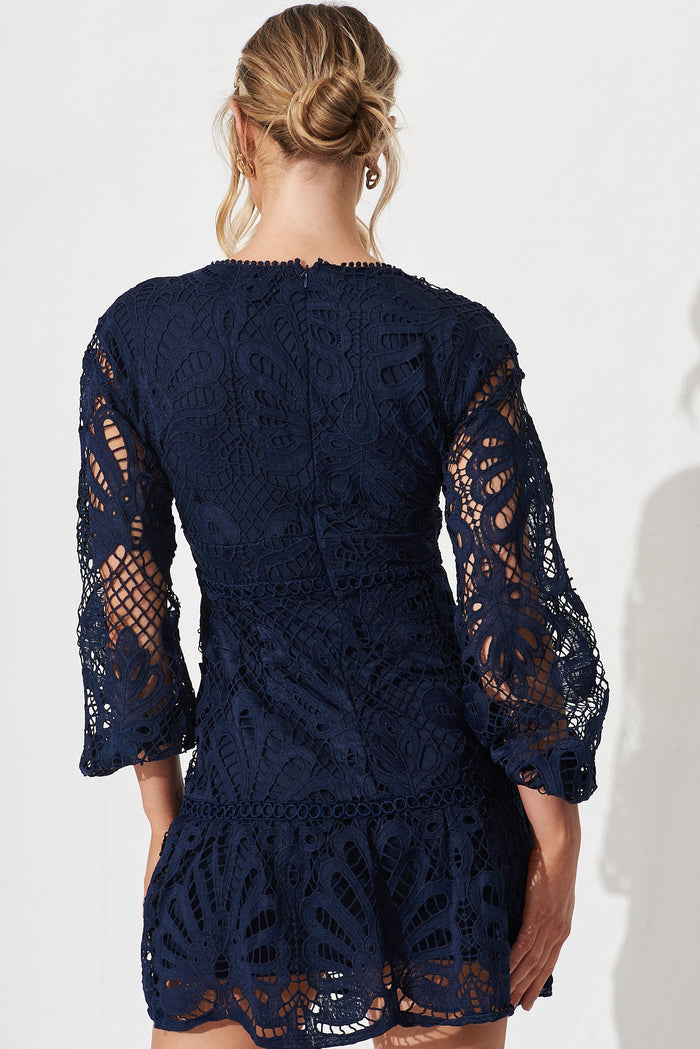 Norelle Lace Dress In Navy - back