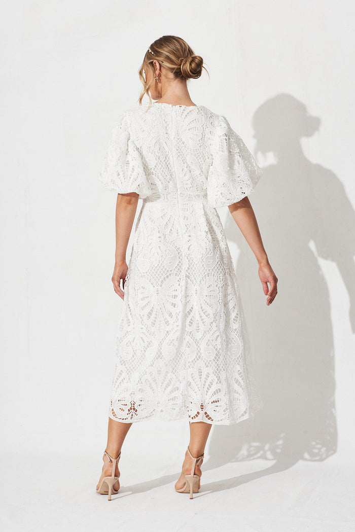 Tillie Lace Maxi Dress In White - back