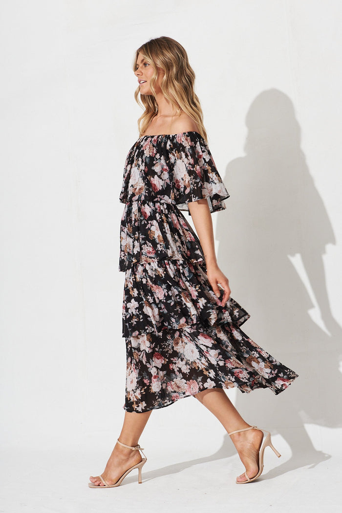 Scarlet Dress In Black With Blush Floral - side
