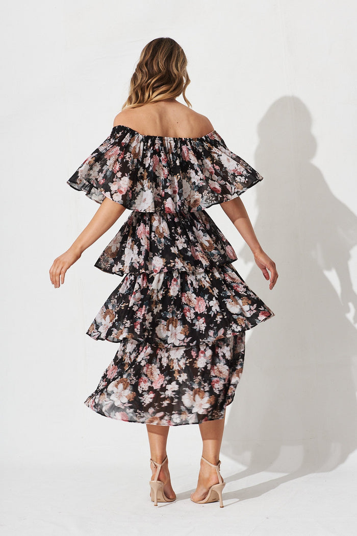 Scarlet Dress In Black With Blush Floral - back