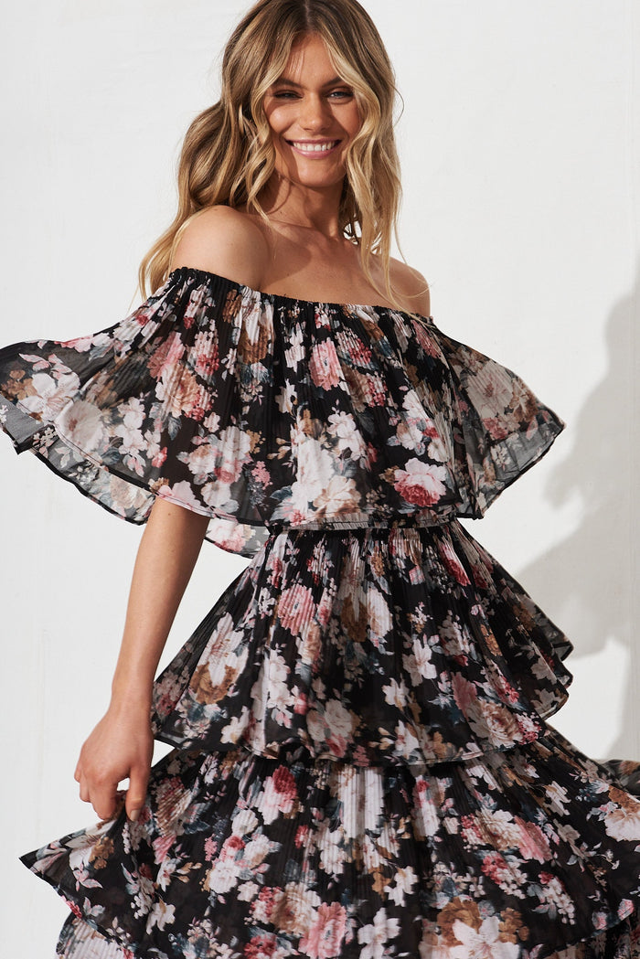 Scarlet Dress In Black With Blush Floral - front