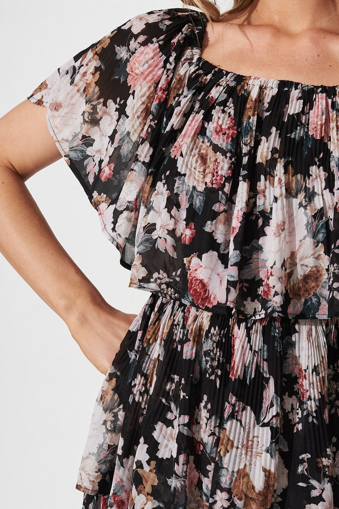Scarlet Dress In Black With Blush Floral - detail