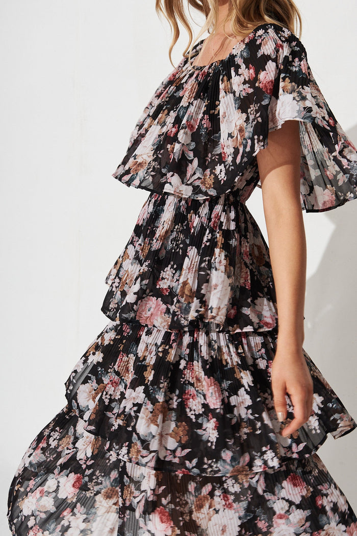 Scarlet Dress In Black With Blush Floral - detail