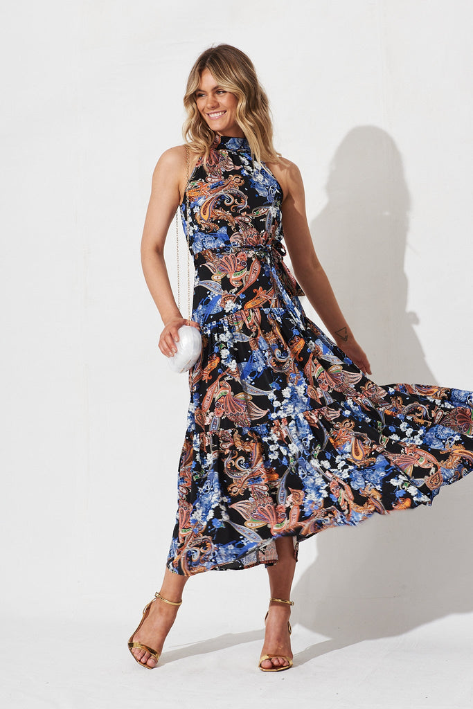 Khalo Dress In Black Paisley - full length