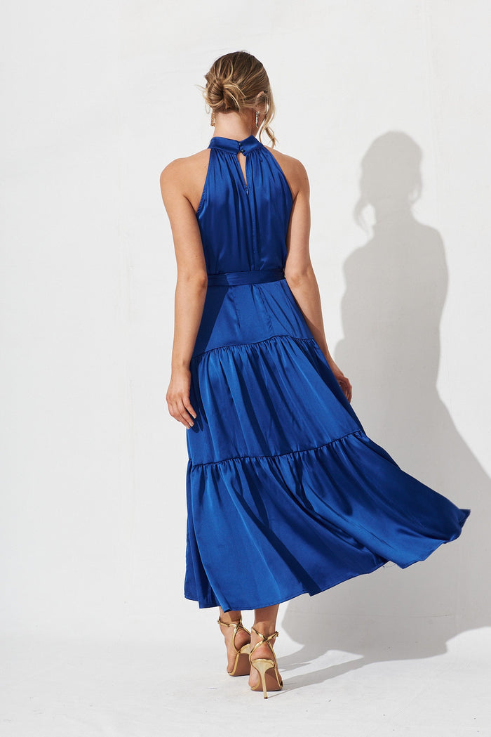 Khalo Dress In Cobalt Blue Satin - back