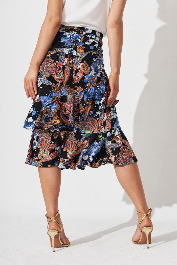 Liah Ruffle Skirt In Black Paisley - back