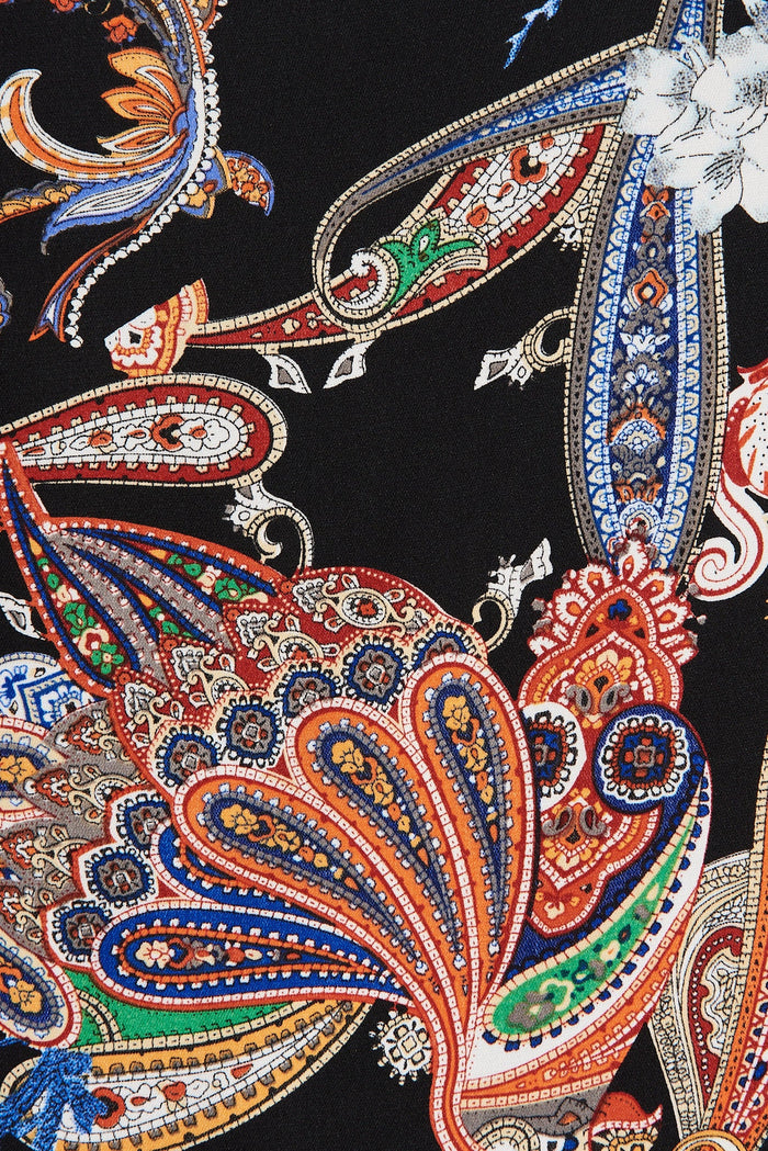 Liah Ruffle Skirt In Black Paisley - fabric