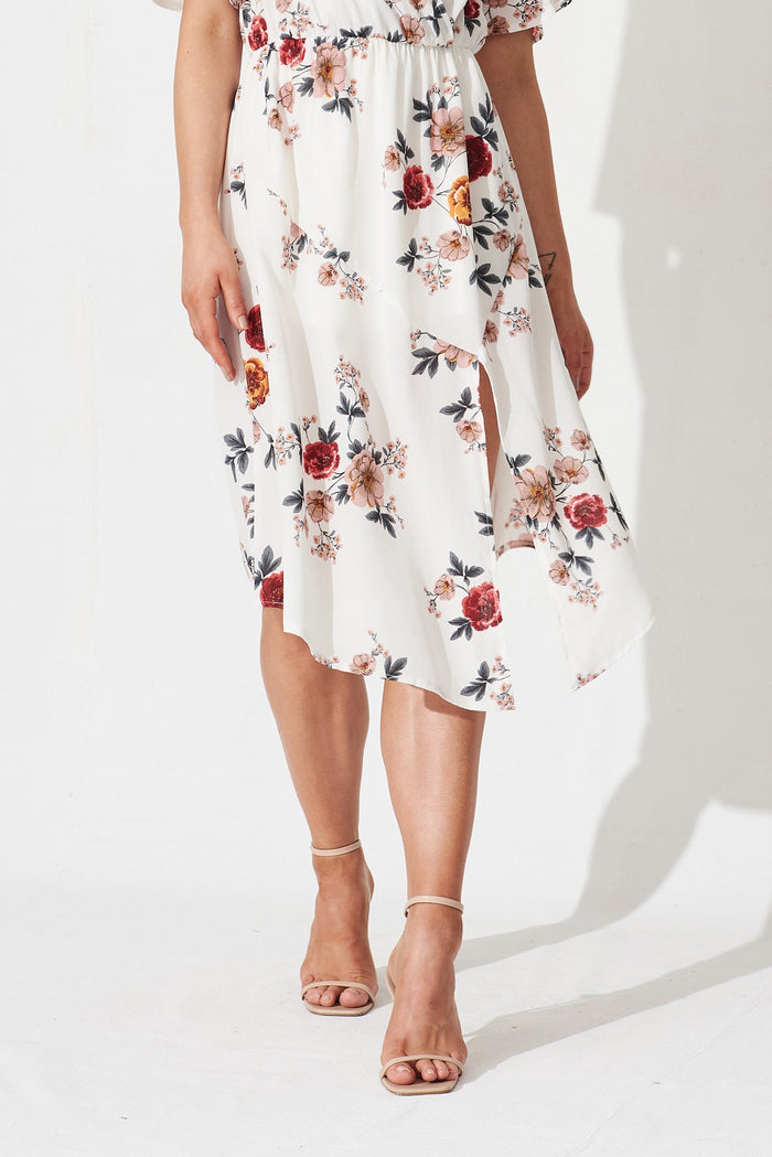 Helena Dress In White With Blush Floral - bottom detail