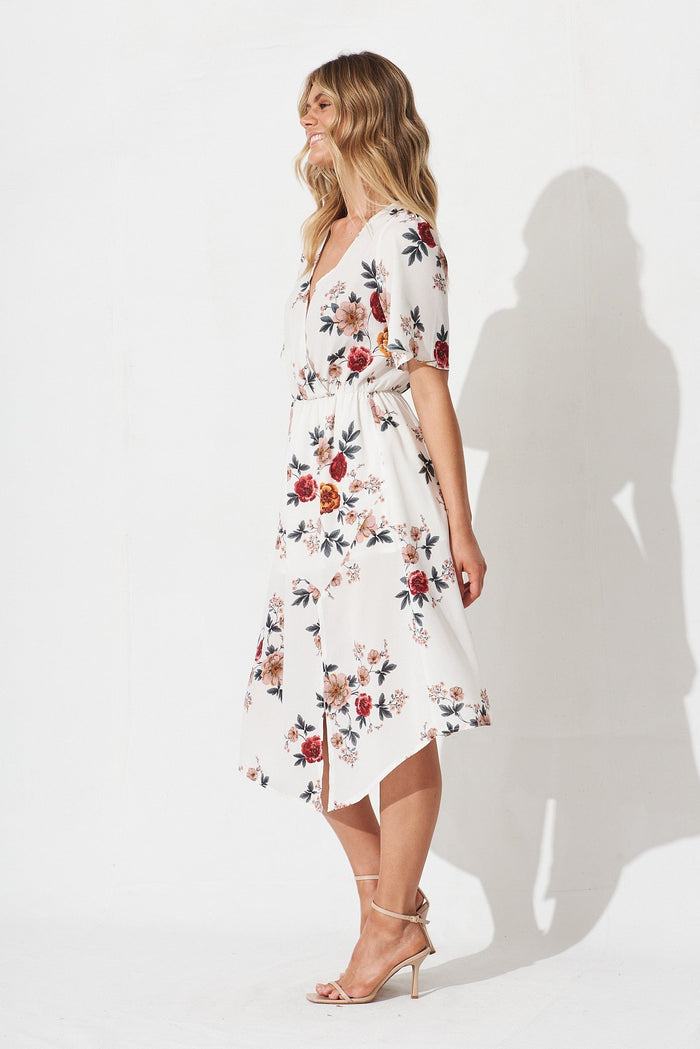 Helena Dress In White With Blush Floral - side