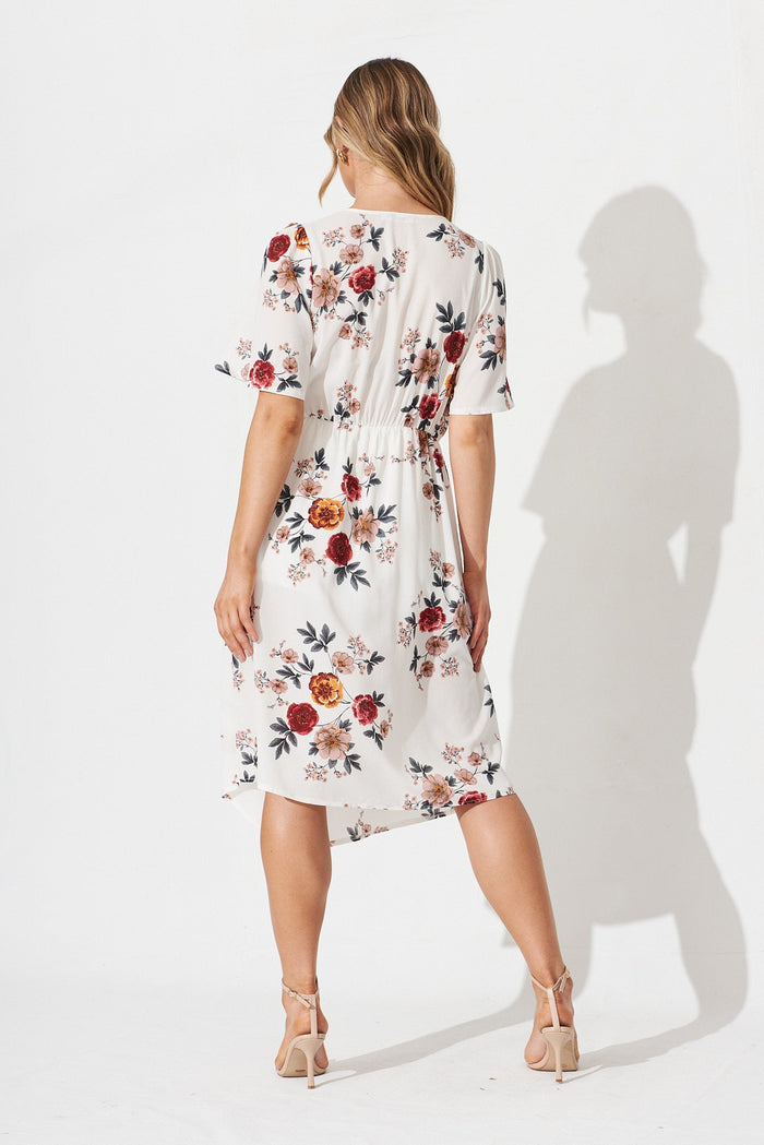 Helena Dress In White With Blush Floral - back