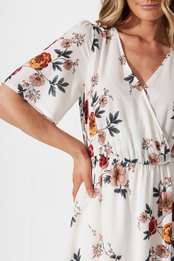 Helena Dress In White With Blush Floral - detail