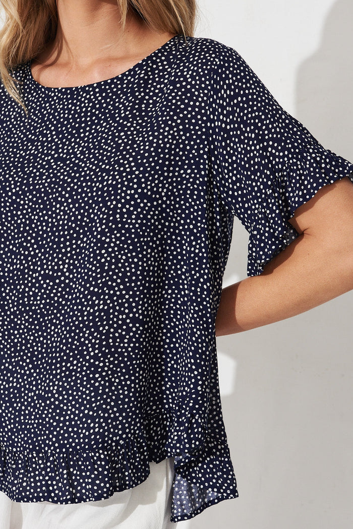 Catharina Top In Navy With White Polka Dot - detail