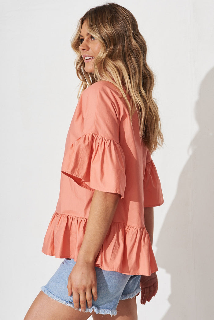 Henriette Top In Orange Cotton Poplin - side