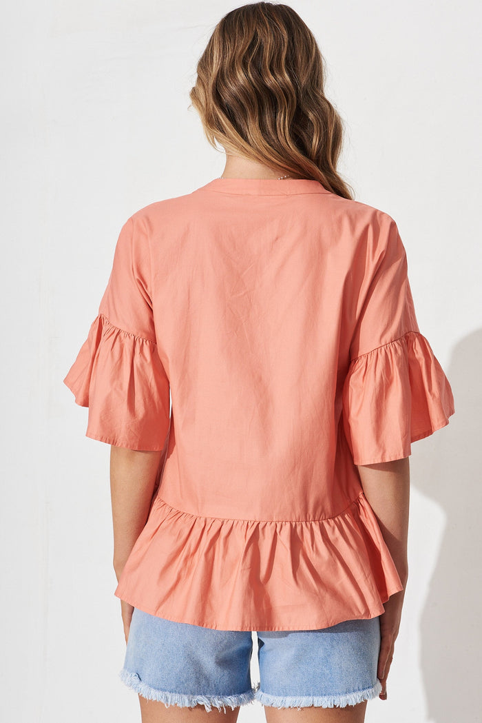 Henriette Top In Orange Cotton Poplin - back