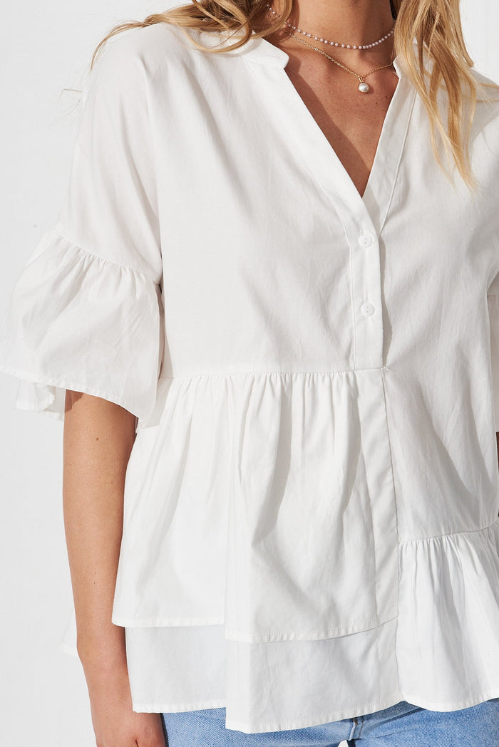 Henriette Top In White Cotton Poplin - detail