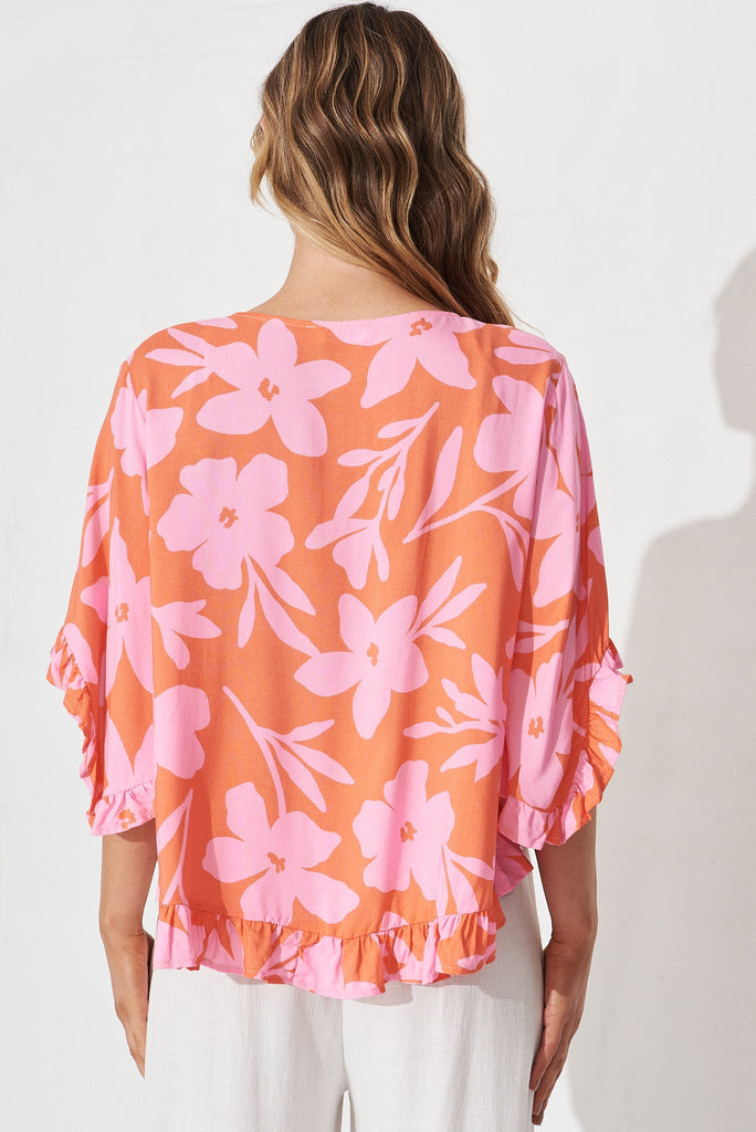 Akari Top In Orange and Pink Floral - back