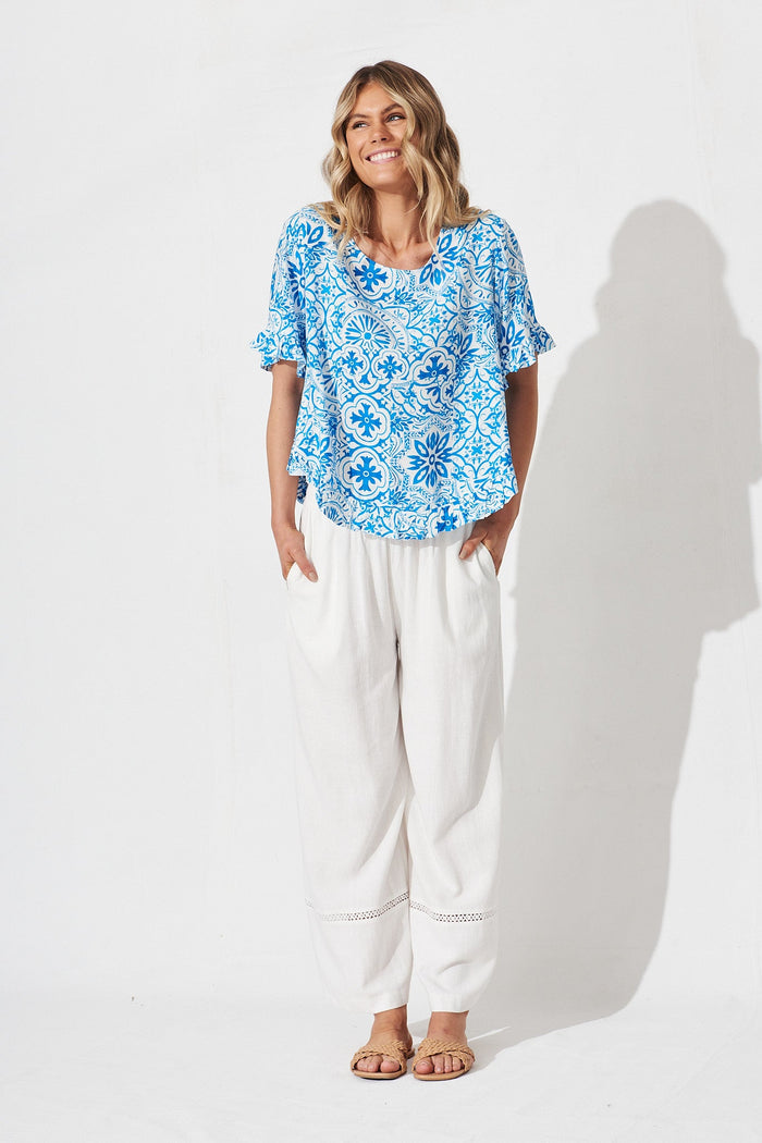 Oceania Top In Blue Tile Print - full length