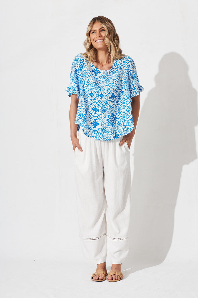 Oceania Top In Blue Tile Print - full length