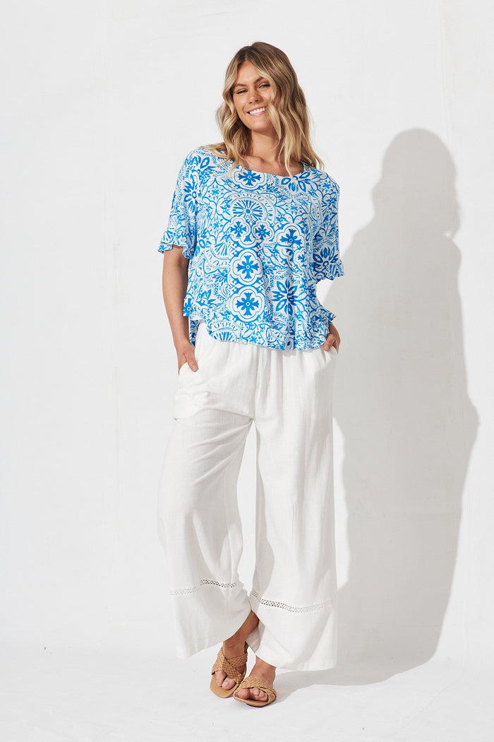 Oceania Top In Blue Tile Print - full length