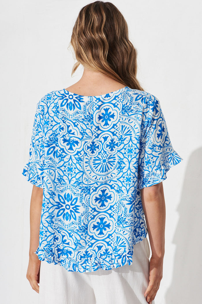 Oceania Top In Blue Tile Print - back