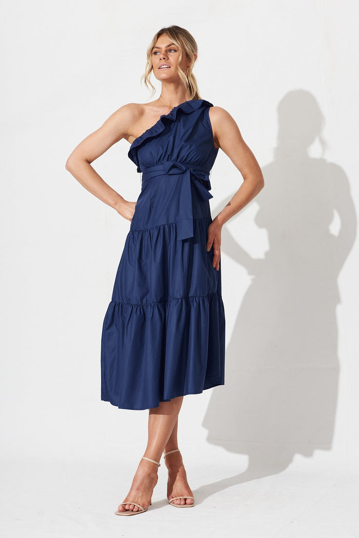 Pennie Midi Dress In Navy - full length