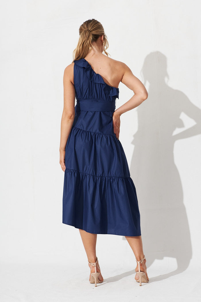 Pennie Midi Dress In Navy - back