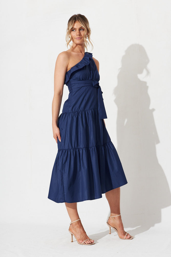 Pennie Midi Dress In Navy - side