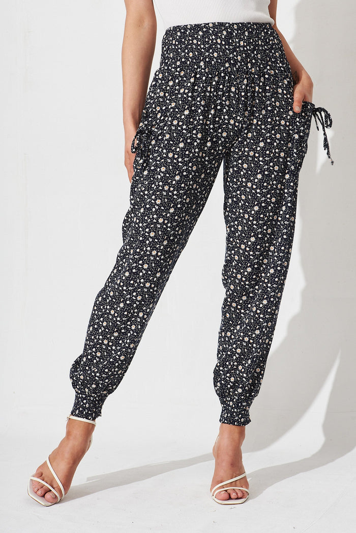 Gabby Lounge Pants In Navy With Ditsy Floral - front