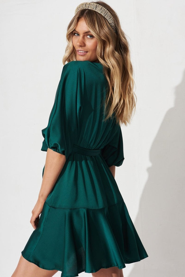 Brylie Dress In Emerald Satin - St Frock (Dev)