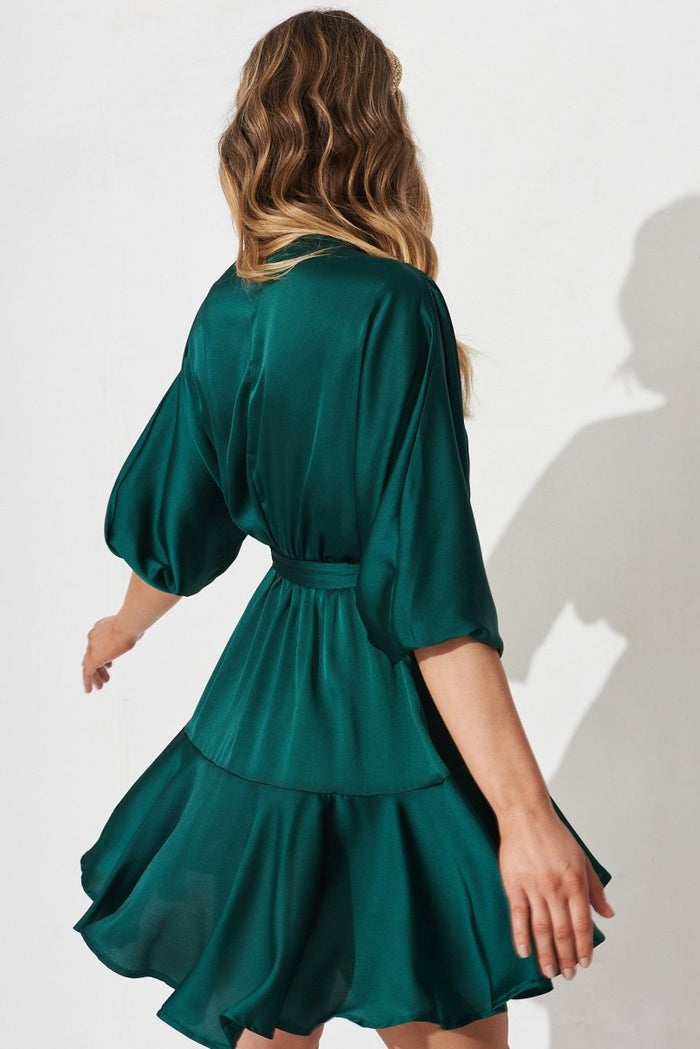 Brylie Dress In Emerald Satin - St Frock (Dev)