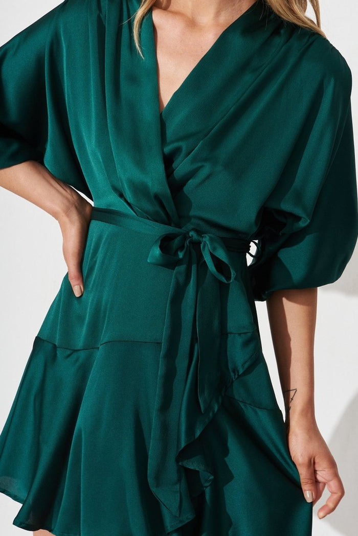 Brylie Dress In Emerald Satin - St Frock (Dev)