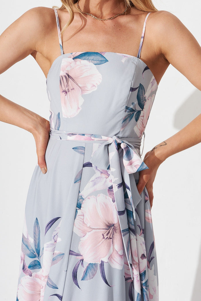 Night Visions Maxi Dress In Blue With White Floral - top detail