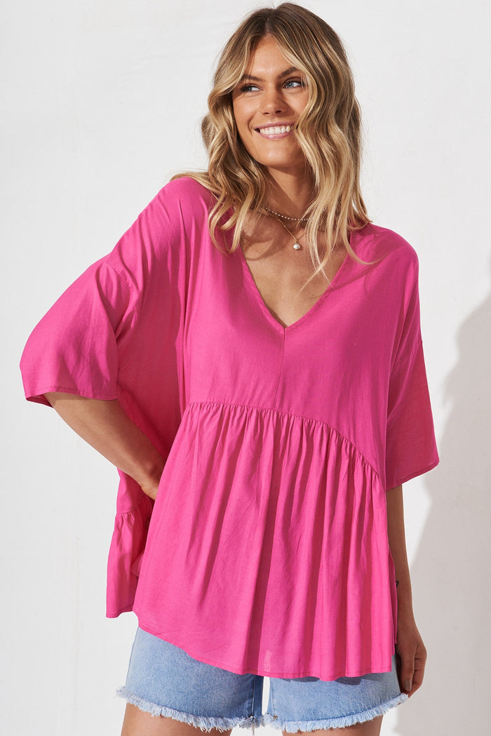 Piana Top In Pink Linen Blend - front