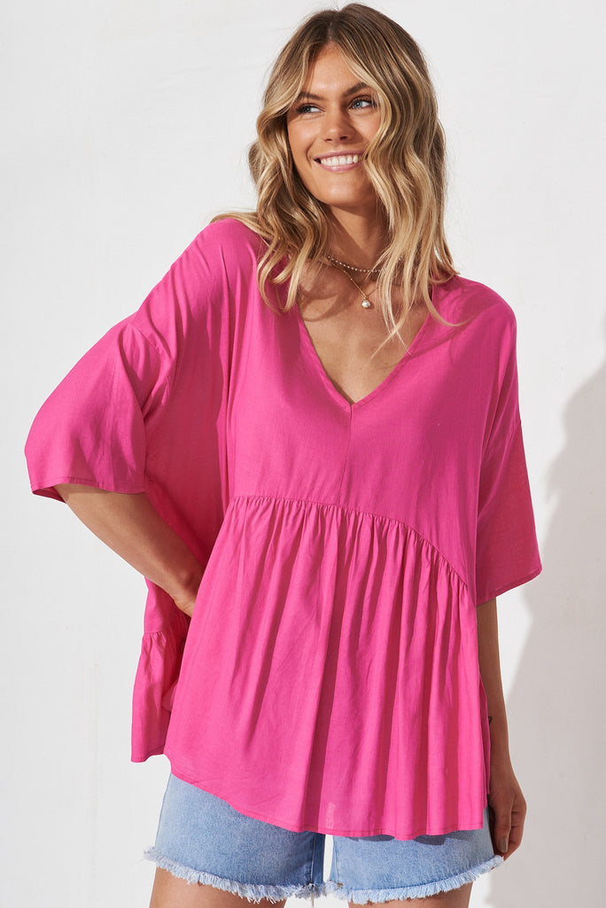 Piana Top In Pink Linen Blend - front