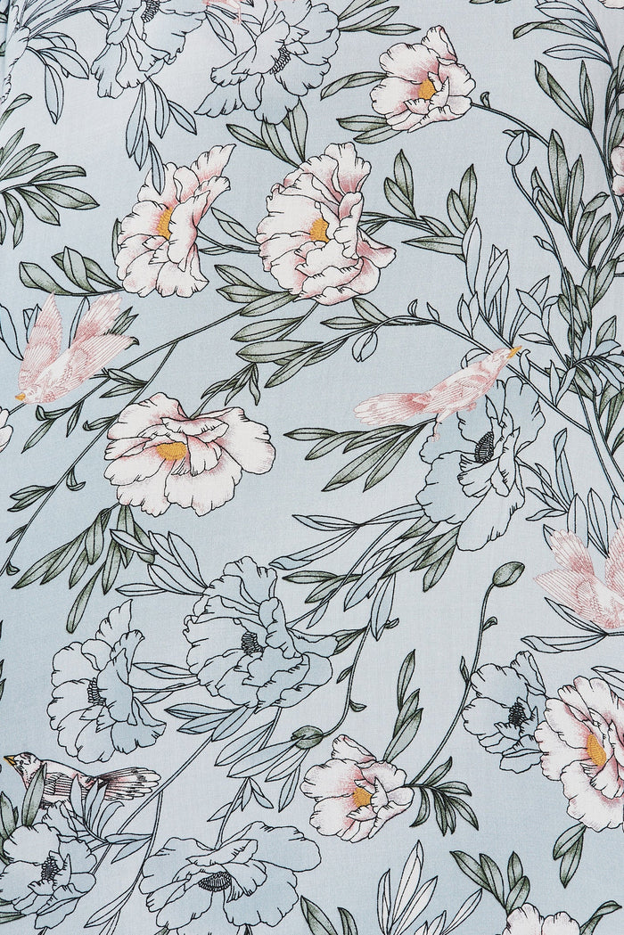 Weilla Top In Blue With Pink Floral - fabric