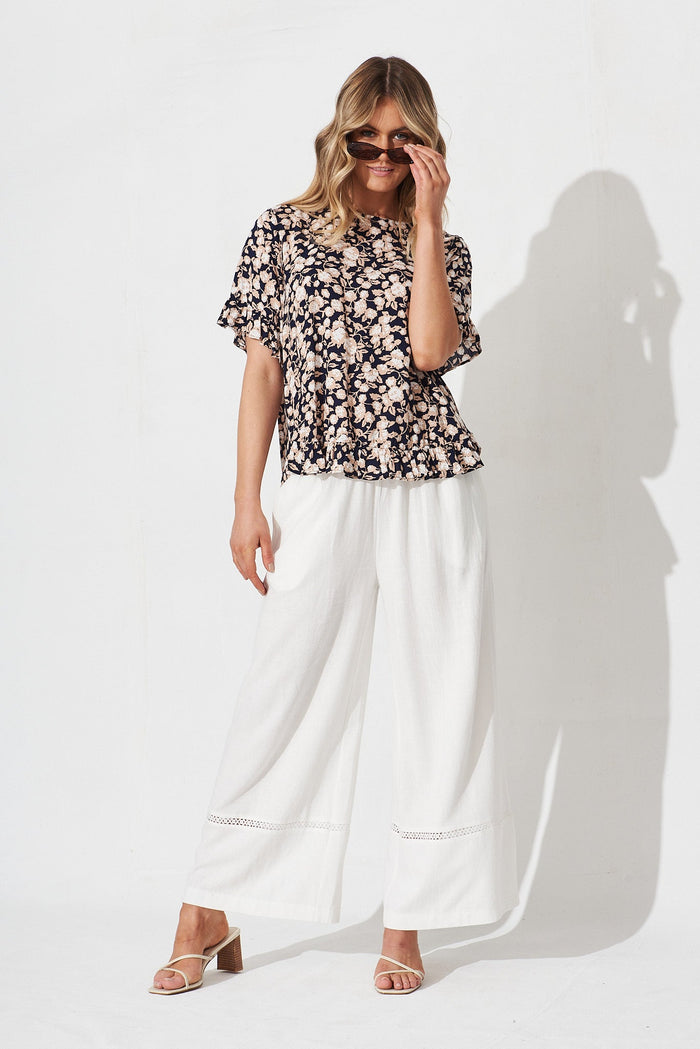 Saray Top In Black With Apricot Floral - full length