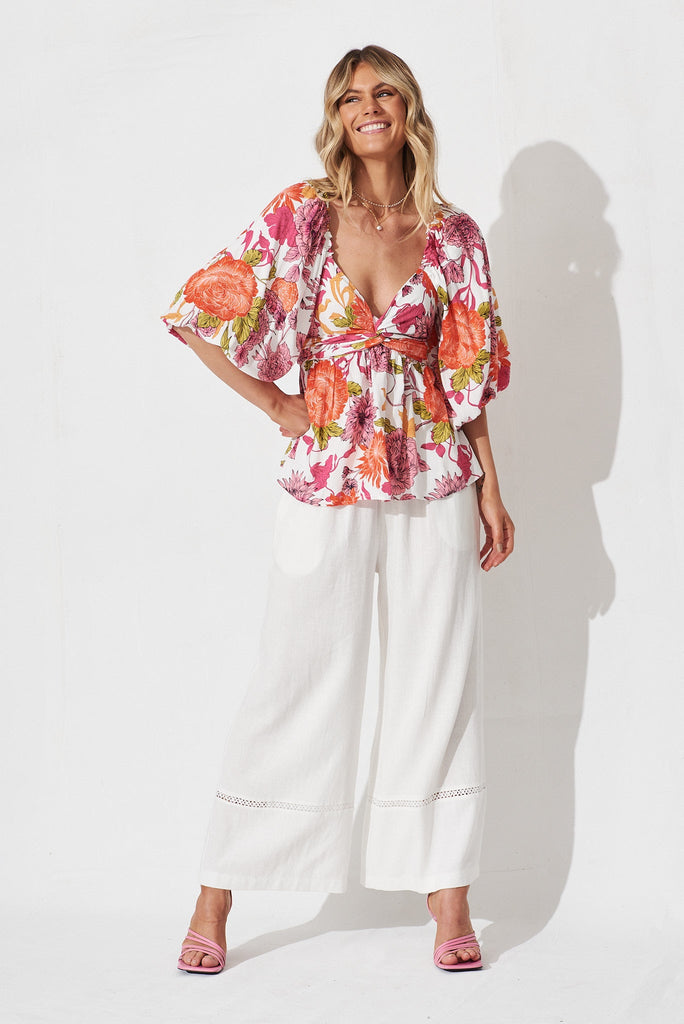 Hally Top In Orange With Pink Floral - full length