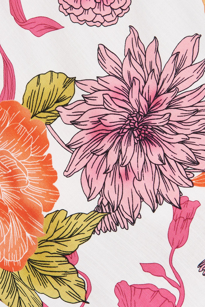 Hally Top In Orange With Pink Floral - fabric