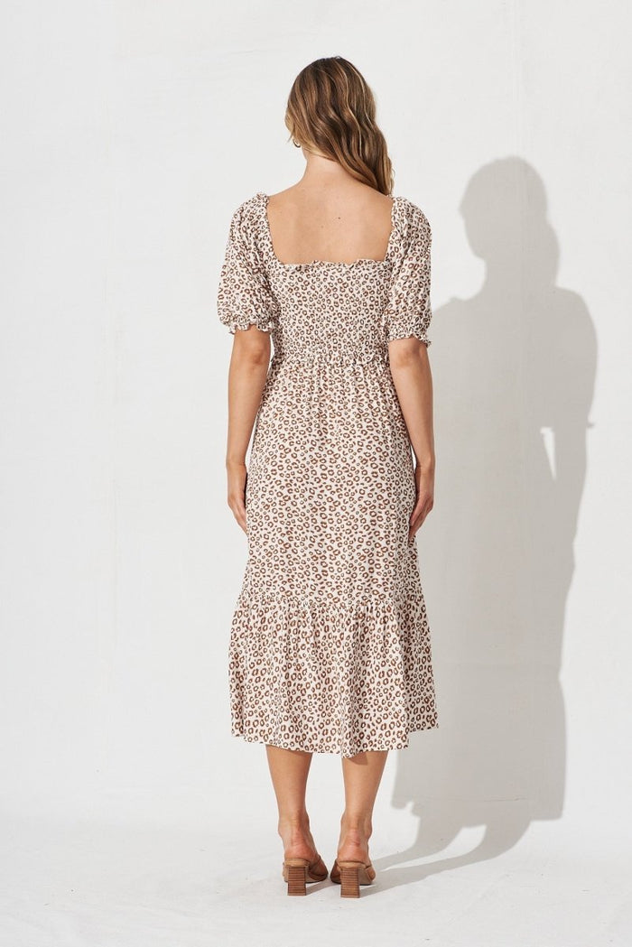 Cindy Midi Dress In White With Leopard Print - St Frock (Dev)