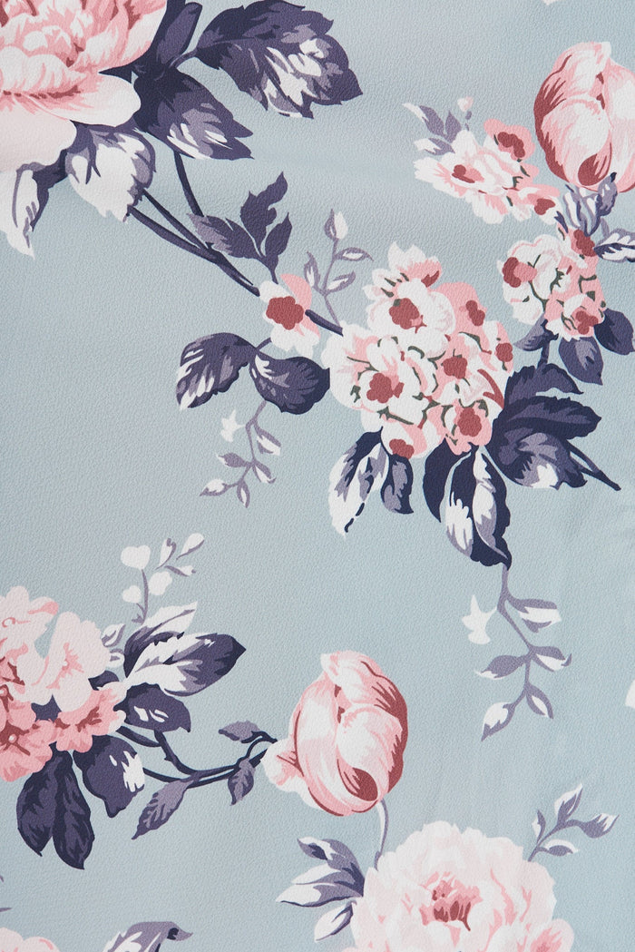 Savannah Maxi Dress In Blue With Pink Floral - fabric