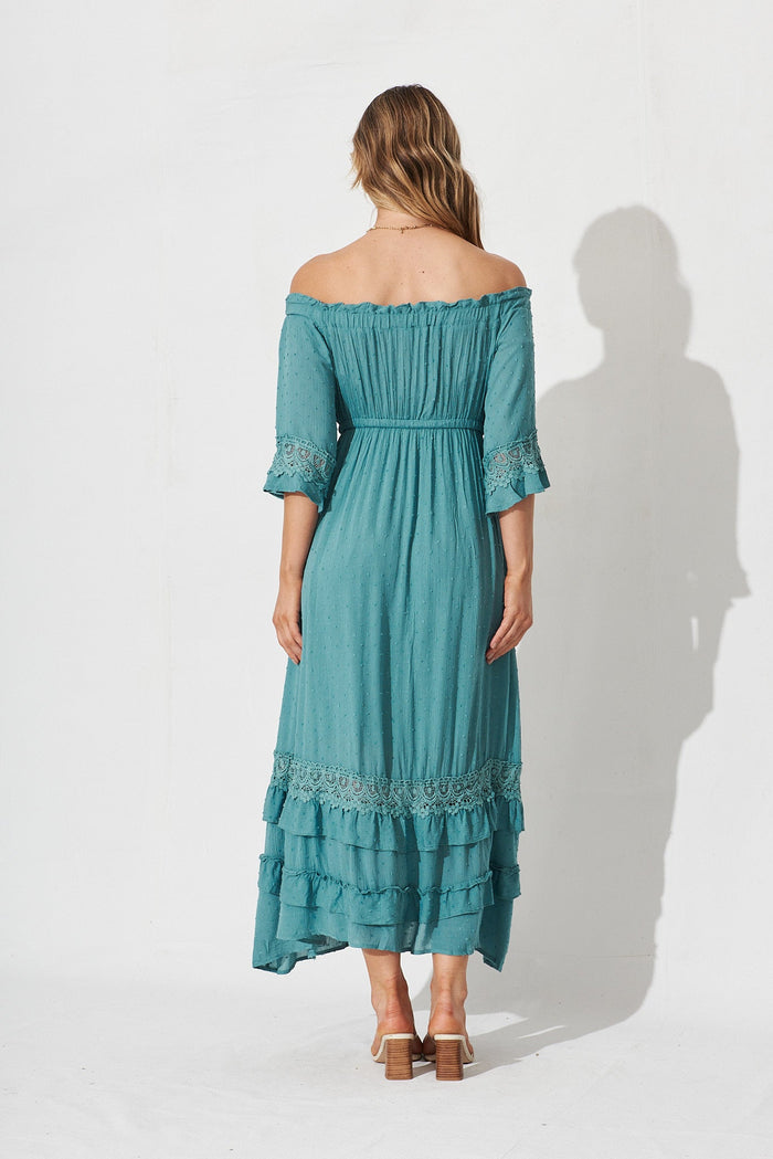 Tallulah Midi Dress In Teal Swiss Dot - back