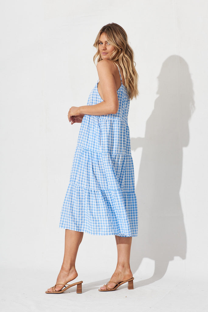 Perry Sun Midi Dress In Blue With White Gingham - side