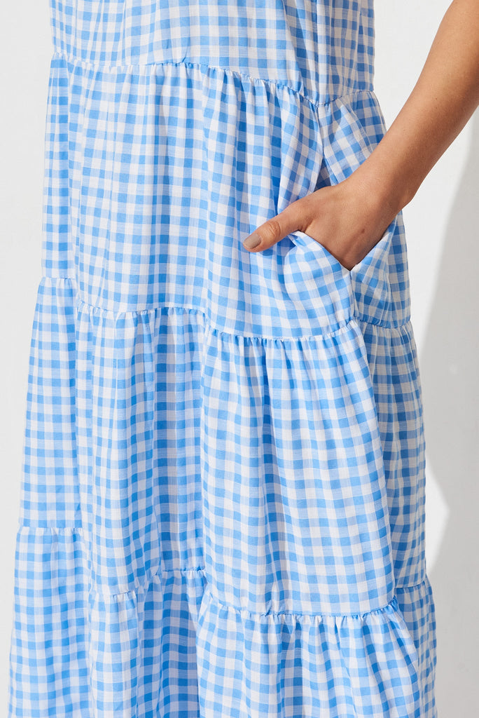 Perry Sun Midi Dress In Blue With White Gingham - detail